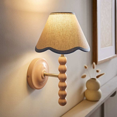 B&Q -  Bobbin Pink Wall Light With Blue Trim Scallop Shade