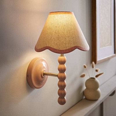 B&Q -  Bobbin Pink Wall Light With Trim Scallop Shade