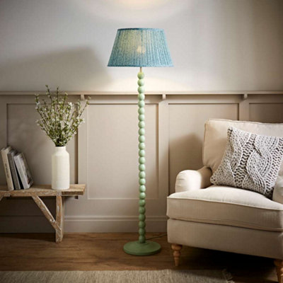 Valuelights Bobbins Pastel Floor Lamp With Leaf Pleated Shade Green