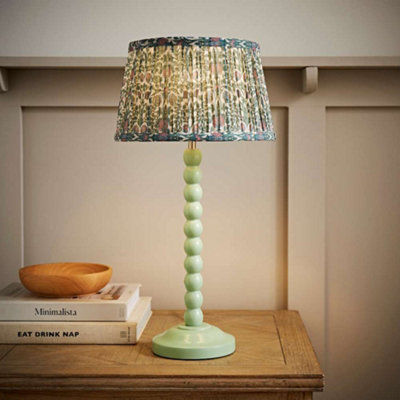 Valuelights Green Bobbin Pastel Table Lamp With Floral Pleated Shade 1.5M