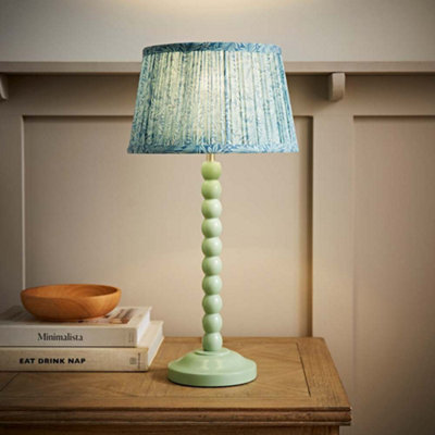Valuelights Bobbin Pastel Table Lamp With Leaf Pleated Shade Green