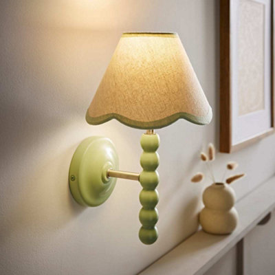 B&Q -  Bobbin Green Wall Light With Green Trim Scallop Shade