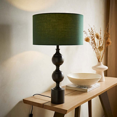 B&Q -  Declan Candlestick Table Lamp With Green Drum Shade