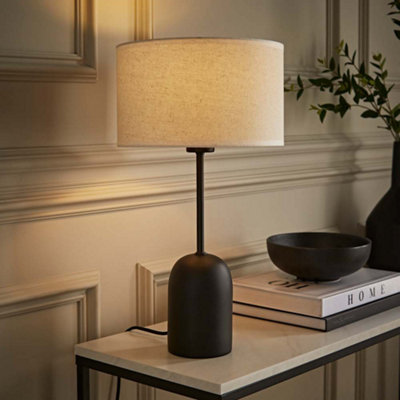 Valuelights Kaiden Dome Table Lamp With Natural Trim Linen Shade Black/White