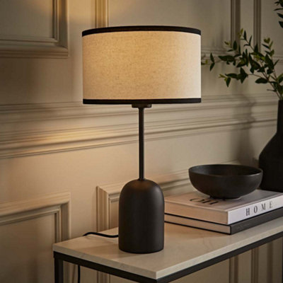 B&Q -  Kaiden Dome Table Lamp With Black Trim Linen Shade