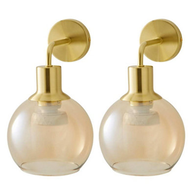 B&Q -  Bellamy Pair Of Gold Glass Globe Rechargeable Wall Lights