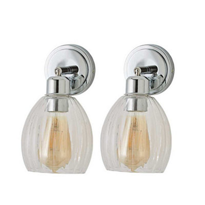 B&Q -  Cheltenham Pair Of Chrome Adjustable Wall Spotlights With Ribbed Shade