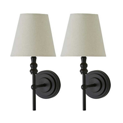 Valuelights Maggie Pair Of Candlestick Wall Lights With Linen Shade Black