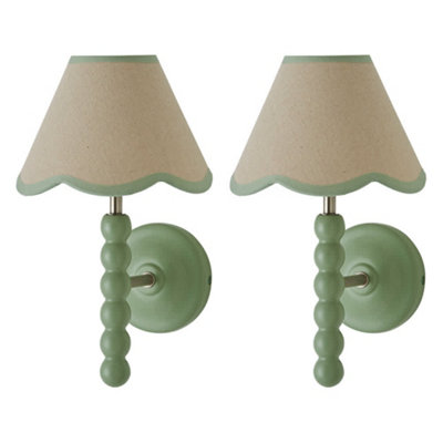 Valuelights Bobbin Pair Of Green Wall Lights With Trim Scallop Shade from B&Q