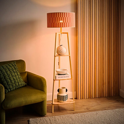 Valuelights Hiru Shelf Tripod Floor Lamp With Orange Checkerboard Bamboo Shade And Bulb from B&Q
