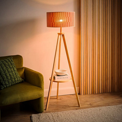Valuelights Morrigan Shelf Tripod Floor Lamp With Orange Checkerboard Bamboo Shade And Bulb from B&Q