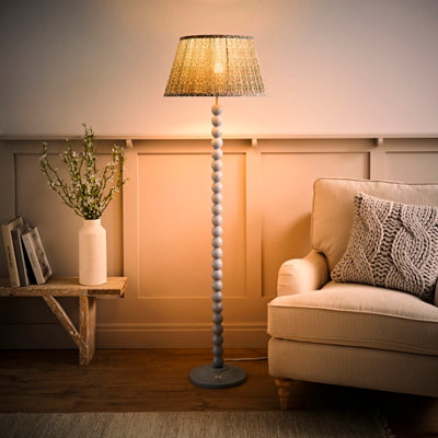Valuelights Bobbins Pastel Blue Floor Lamp With Floral Pleated Shade And Bulb