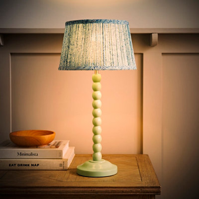 Valuelights Green Bobbin Pastel Table Lamp With Leaf Pleated Shade And Bulb 1.5M