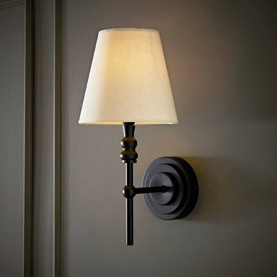 Valuelights Black/Light Maggie Candlestick Wall With Linen Shade And Bulb