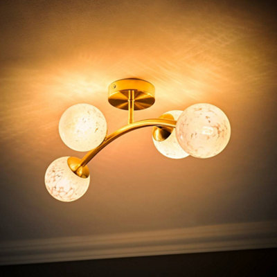 B&Q -  Jas Gold 4 Way Ceiling Light With White Confetti Glass Globe Shades And Bulbs