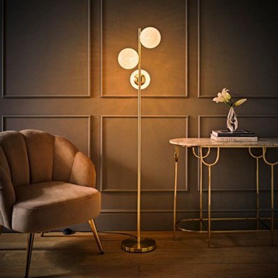 Valuelights Jas 3 Way Floor Lamp With Confetti Glass Globe Shades And Bulbs Gold/White