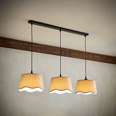 Valuelights Mabel Natural Linen Scallop Shade 3 Drop Bar Ceiling And Bulbs Black/Light