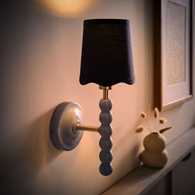 Valuelights Bobbin Blue Wall Light With Navy Linen Scallop Shade And Bulb from B&Q