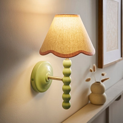 Valuelights Green/Light/Pink Values Bobbin Wall With Trim Scallop Shade And Bulb