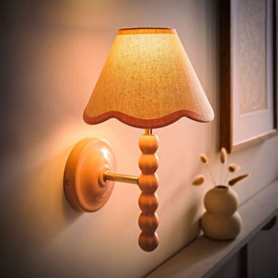 Valuelights Pink/Light Bobbin Wall With Trim Scallop Shade And Bulb
