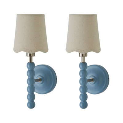 Valuelights Bobbin Pair Of Wall Lights With Scallop Shade And Bulbs Powder Blue