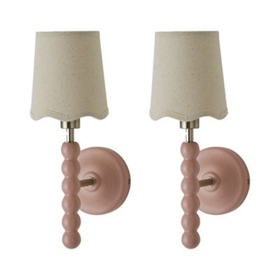 Valuelights Bobbin Pair Of Wall Lights With Scallop Shade And Bulbs Pink