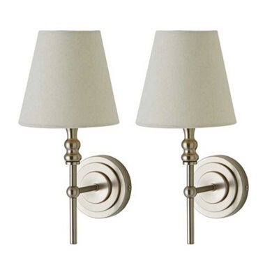 Valuelights Maggie Pair Of Brushed Chrome Candlestick Wall Lights With Linen Shade And Bulbs Gold/Black