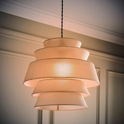 Valuelights Valerie 5 Tier Natural Linen Ceiling Lamp Shade And Bulb Cream/Grey/Golden