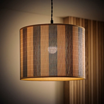 Valuelights Unisex Mid Blue Lori Blue Stripe Bamboo Drum Easy Fit Ceiling Lamp Shade W/ Bulb In - Image 6