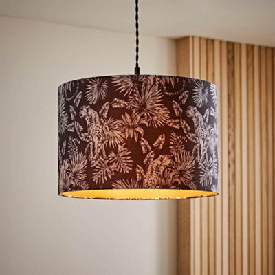B&Q -  Ariella Black Animal Print With Gold Inner Lamp Shade And Bulb (D)35.5Cm