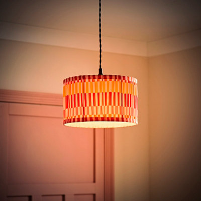 Valuelights Rae Stripe Multicolour Pleated Drum Ceiling Lamp Shade And Bulb Small
