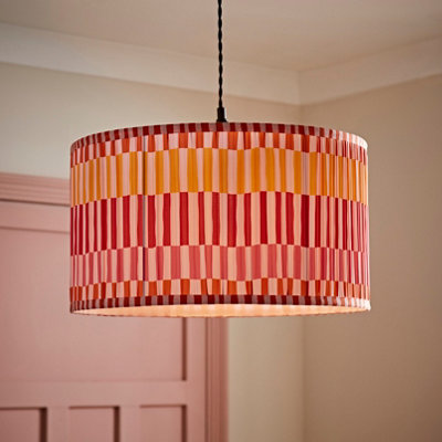 Valuelights Rae Large Stripe Multicolour Pleated Drum Ceiling Lamp Shade And Bulb