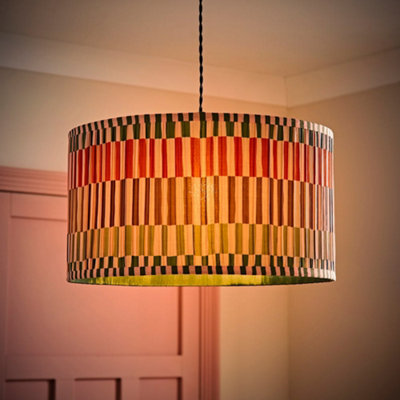Valuelights Rae Large Stripe Natural Pleated Drum Ceiling Lamp Shade And Bulb