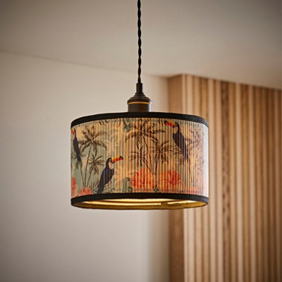 Valuelights Daintree Pastel Jungle Bamboo Drum Ceiling Lamp Shade And Bulb (D)25Cm Small