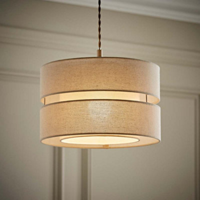 B&Q -  Sophia 2 Tier Natural Linen Drum Ceiling Lamp Shade Bulb (D)30Cm