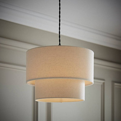 Valuelights Jodie Two Tier Natural Linen Ceiling Drum Lamp Shade And Bulb