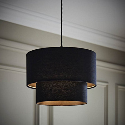 Valuelights Jodie Two Tier Linen Ceiling Drum Lamp Shade And Bulb Black