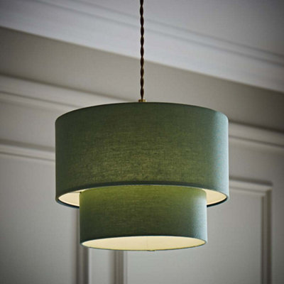 Valuelights Jodie Two Tier Sage Linen Ceiling Drum Lamp Shade And Bulb