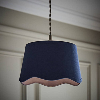 Valuelights Mabel Small Navy Scallop Edge Linen Lamp Shade And Bulb Lilac