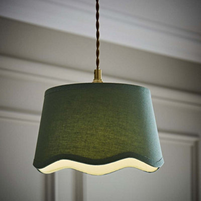 Valuelights Mabel Small Sage Scallop Edge Linen Lamp Shade And Bulb (D)25Cm from B&Q