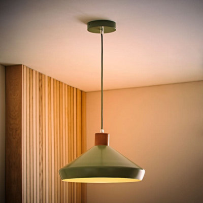 ValueLights Parker Pendant Light - Green/Light - Walnut Effect - Image 7