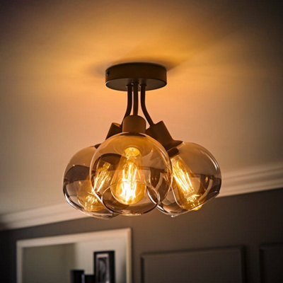 Valuelights Bellamy Matte Black Bubble Cluster Flush Ceiling Light And Bulbs from B&Q