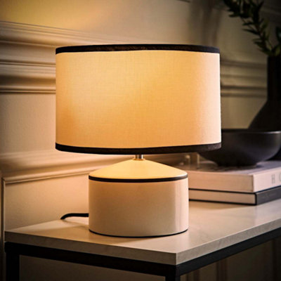 B&Q -  Julia Black Trim Ceramic Table Lamp With Linen Shade And Bulb