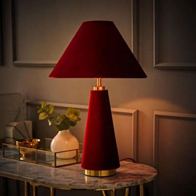 Valuelights Martha Conical Velvet Table Lamp And Bulb Burgundy