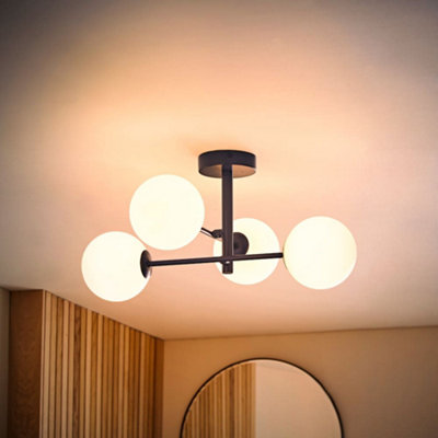 ValueLights Darla 4 Way Frosted Globe IP44 Rated Bathroom Ceiling Light with Bulbs in Mid Navy - Image 8