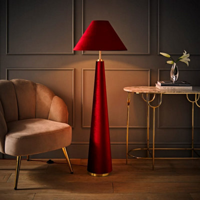 Valuelights Burgundy Martha Conical Velvet Midi Floor Lamp And Bulb