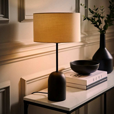 Valuelights Black Kaiden Dome Table Lamp With Natural Drum Shade And Bulb