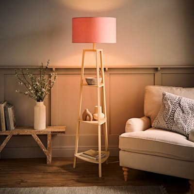 Valuelights Cream Hiru Tier Shelf Floor Lamp With Blush Drum Shade And Bulb Size 3