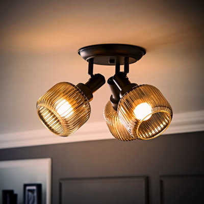 Valuelights Black Calpe Way Matte Adjustable Ceiling Spotlight With Ribbed Smoked Shades And Bulbs Size 3