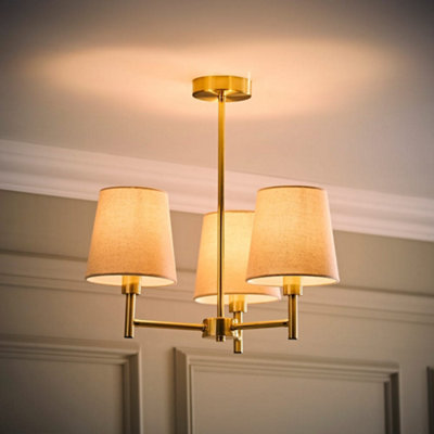 Valuelights Kincaid 3 Arm Brushed Gold Chandelier Ceiling Light With Tapered Shades And Bulbs from B&Q